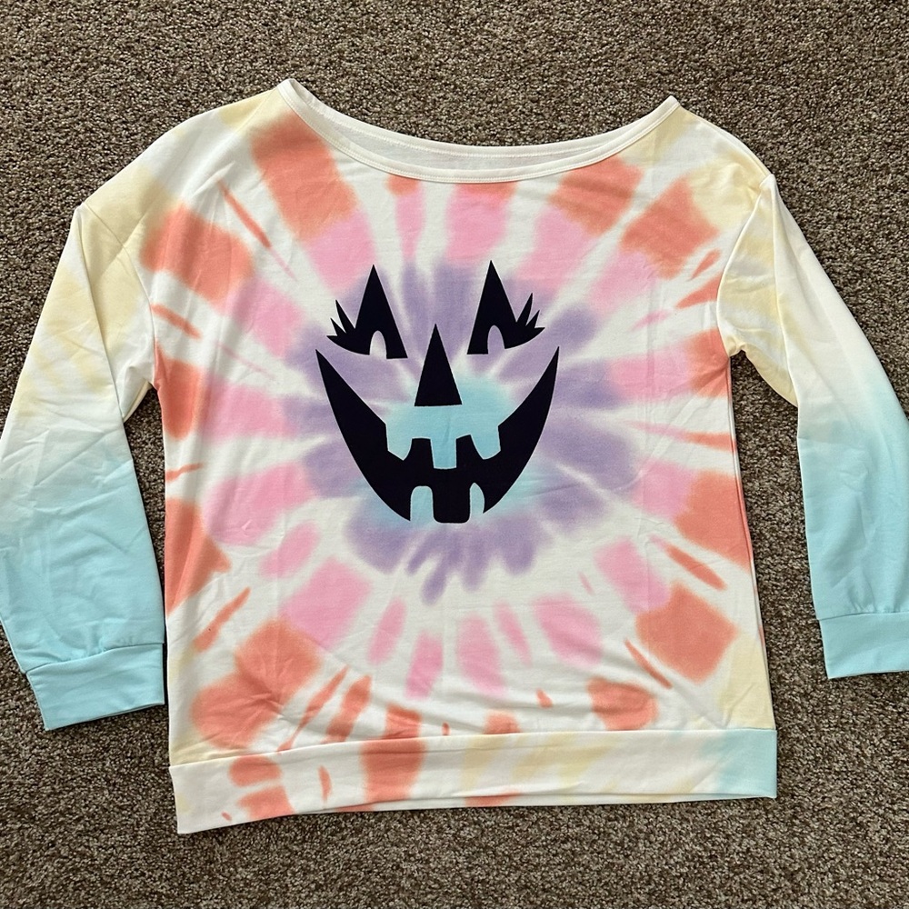 Tie Dye Pumpkin long Sleeved Shirt - Ladies Size Large